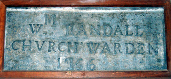 William Randall churchwarden 1756 - inscription in the west tower May 2010